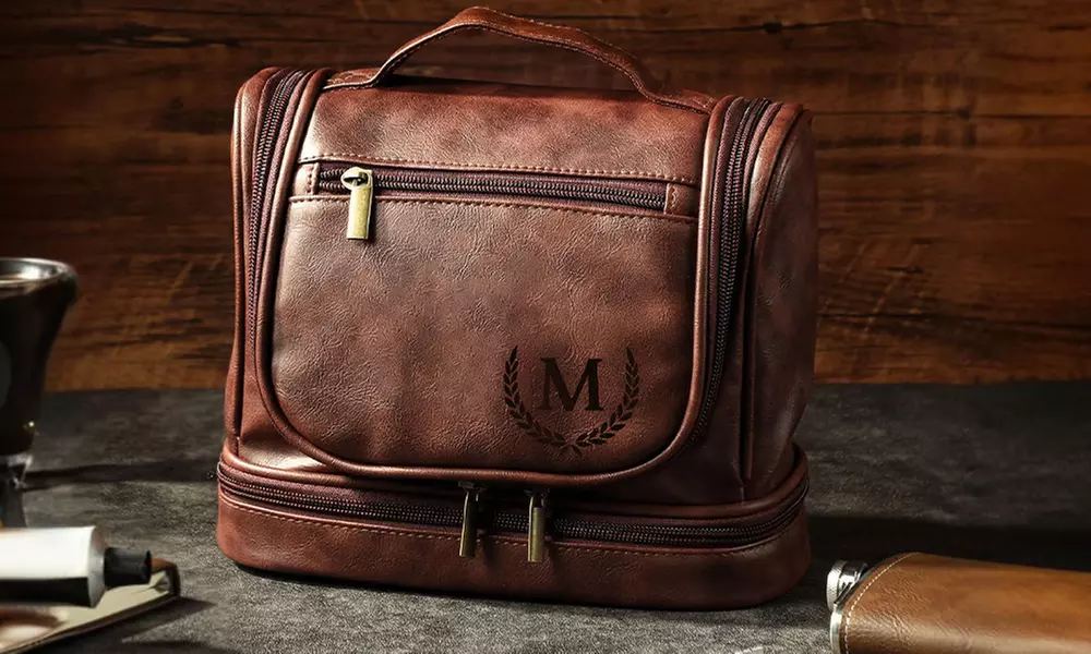Travel in style with personalized vegan-friendly leather toiletry bag