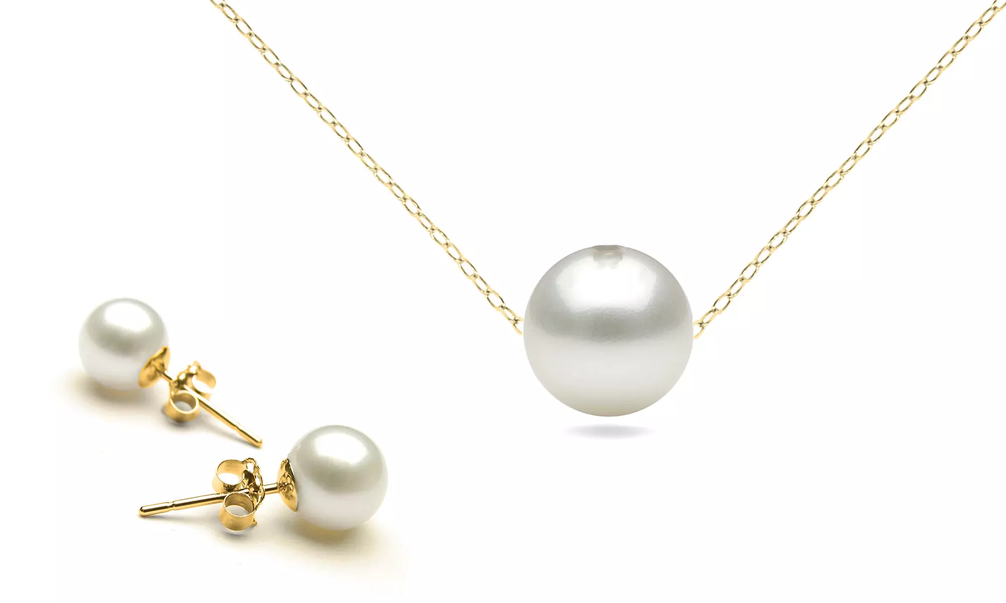 14K Gold Genuine Pearl Earring and Pendant Set - Primary Image