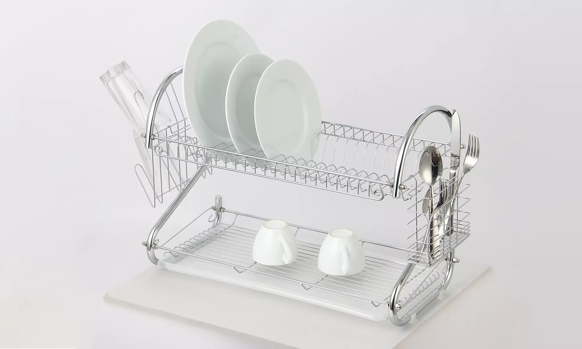 Two-Tier S-Shaped Chrome Dish Rack Set (Four-Piece) - Second Medium