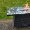 Image 1: Fimous Dark Grey Rattan-Effect Fire Pit Table with Tempered Glass