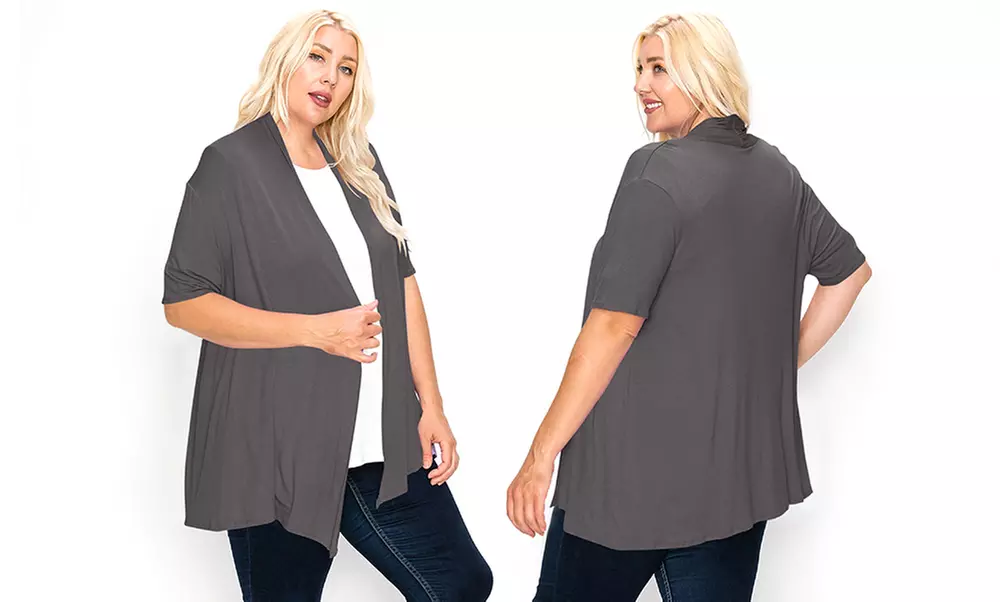 Women's Plus Size Casual Short Sleeve Open Front Cardigan
