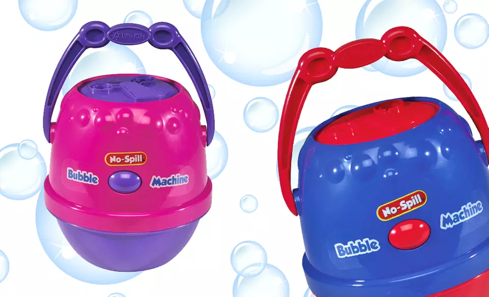 $9.99 for a Little Kids No-Spill Bubble Machine in Blue/Red or Purple/Pink ($14.99 List Price). Free Returns. - Primary Image