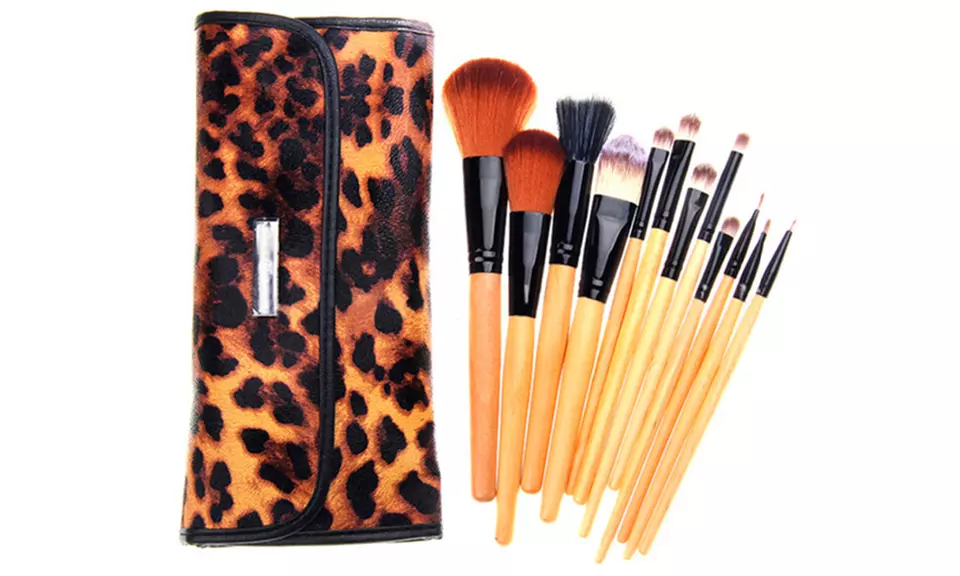 Leopard-Skin Makeup Brush Set with Travel Case (12-Piece) - Primary Image