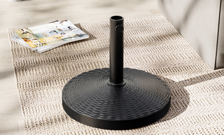 Image 22: Large 3m Black Rotating Outdoor Parasol with Multiple Base Styles