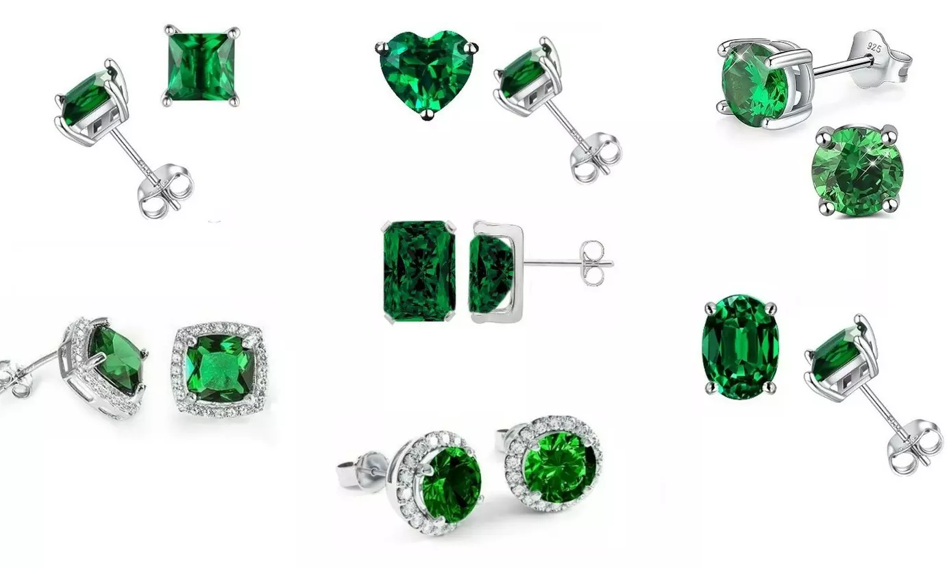 Sterling Silver May Birthstone Stud Earring Collection Made With Swarovski