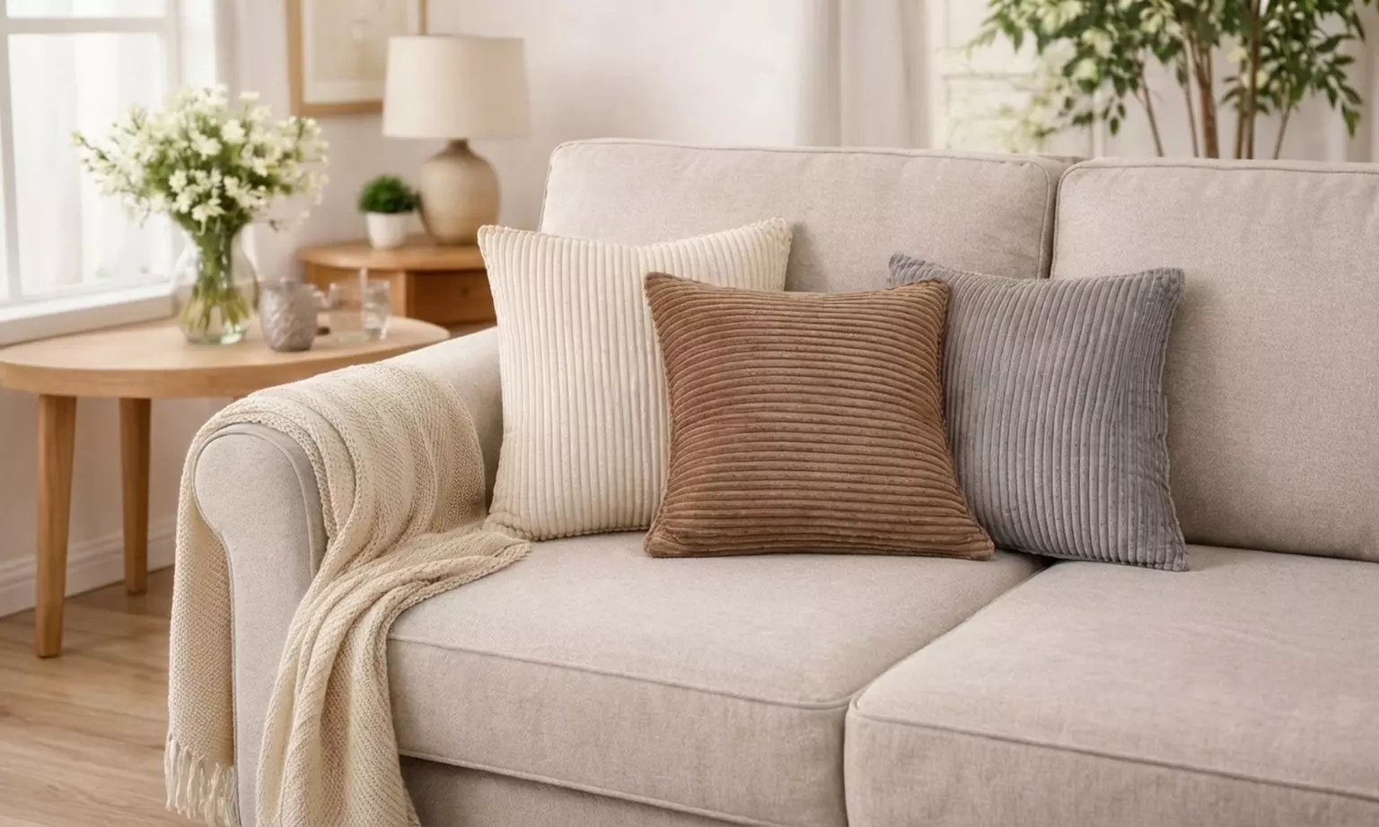 Lot de 2 coussins en velours côtelé 40x40 cm