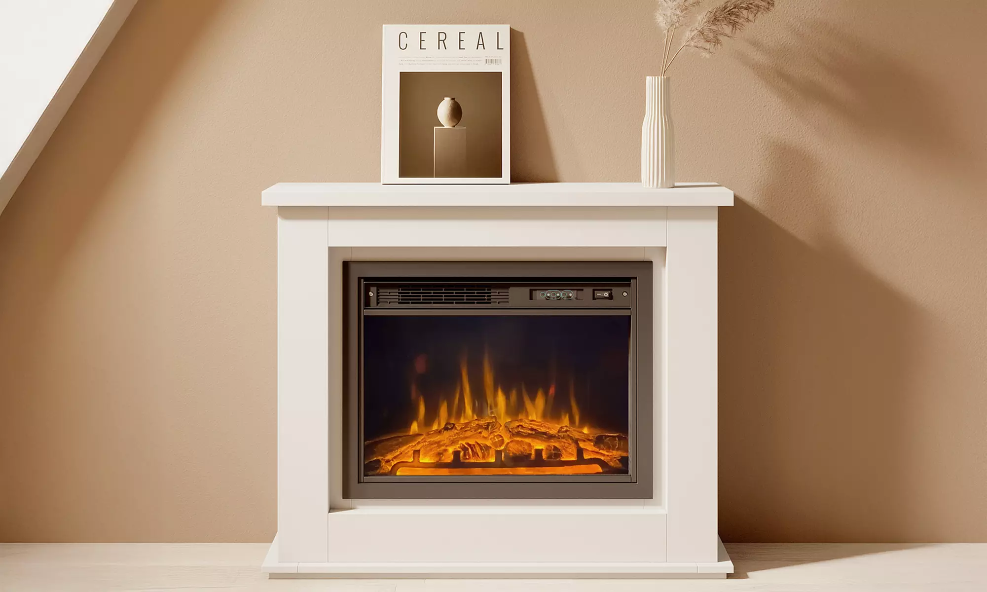 Kamin mit elektrischer Flamme „Alaska“ in Weiß - Primary Image