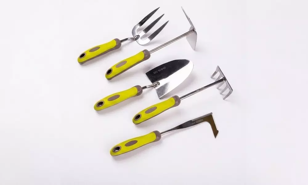 5-Piece Garden Hand Tool Set - Stainless Steel with Soft Grip Handles