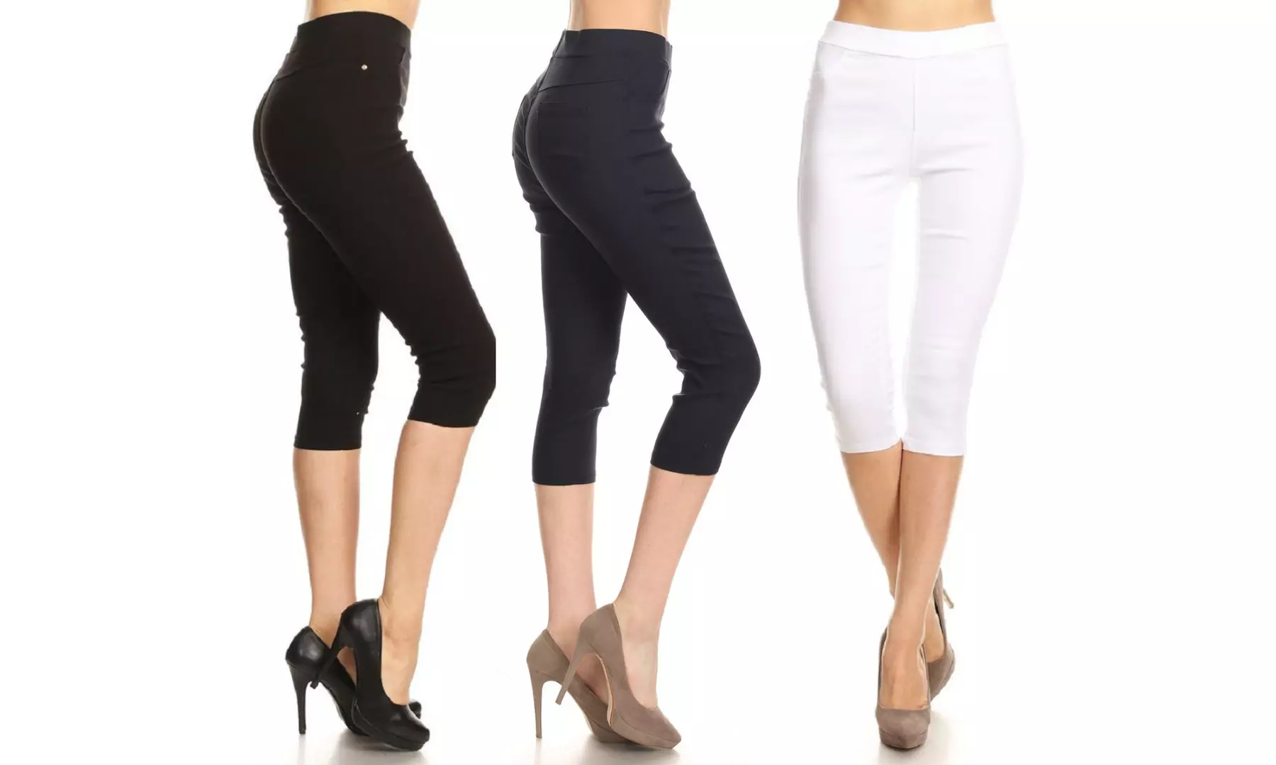 3 Pack Women's High Waist Pull-On Skinny Capri Jeggings