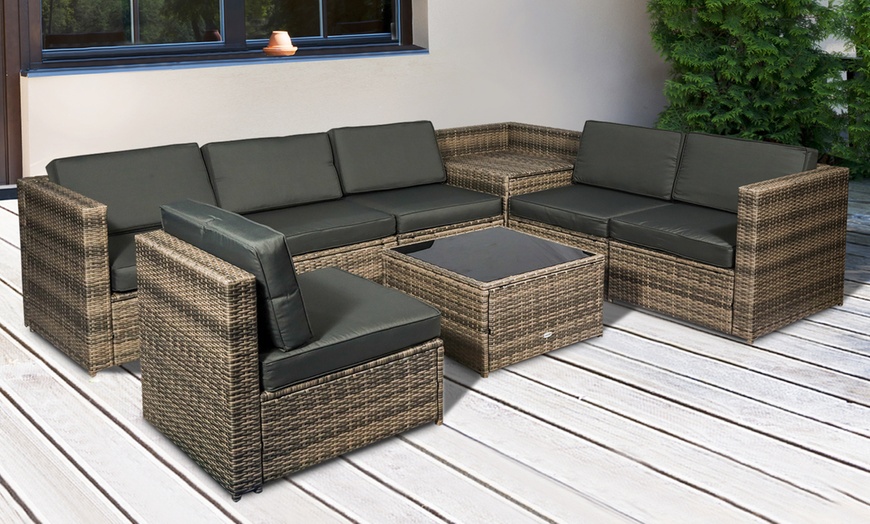 Image 2: Outsunny Eight-Piece Rattan-Effect Seating Set