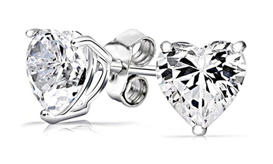 Image 1: Sterling Silver Heart 8mm 4.00 Carat Total Weight CZ  Stud Earrings 