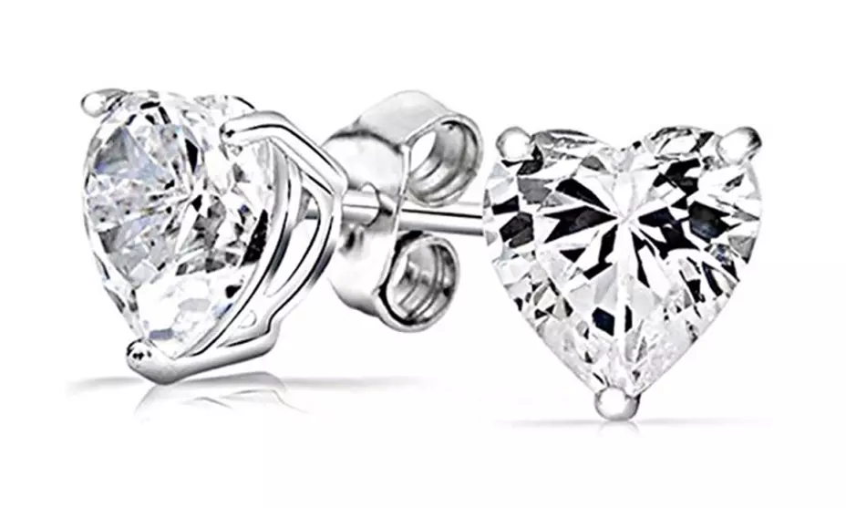 Sterling Silver Heart 8mm 4.00 Carat Total Weight CZ  Stud Earrings - Primary Image
