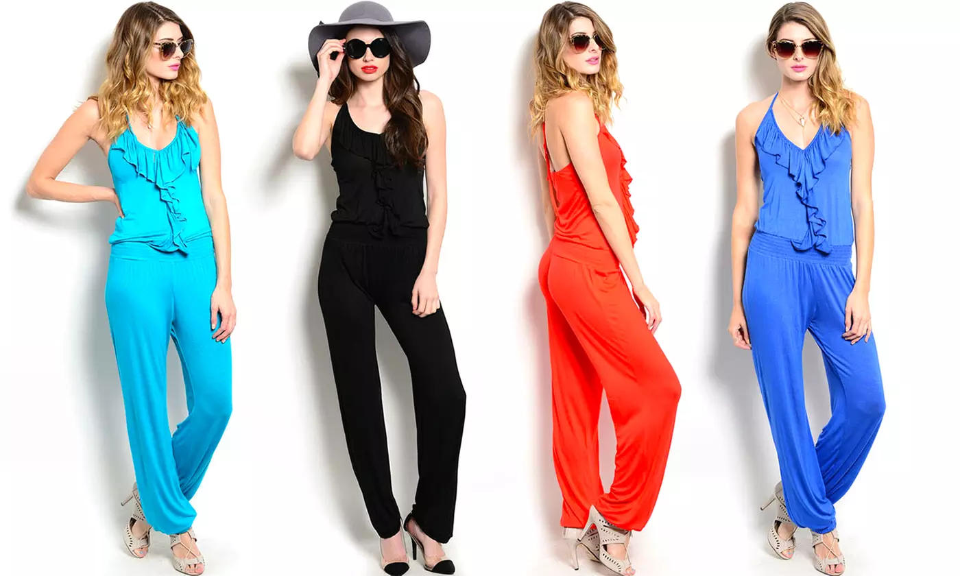 Ruffle Front Spaghetti Strap Jumpsuit - Primary Image