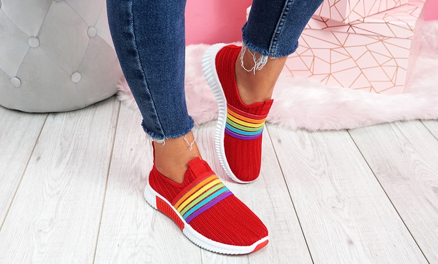 Image 18: Rainbow Knitted Slip-On Trainers