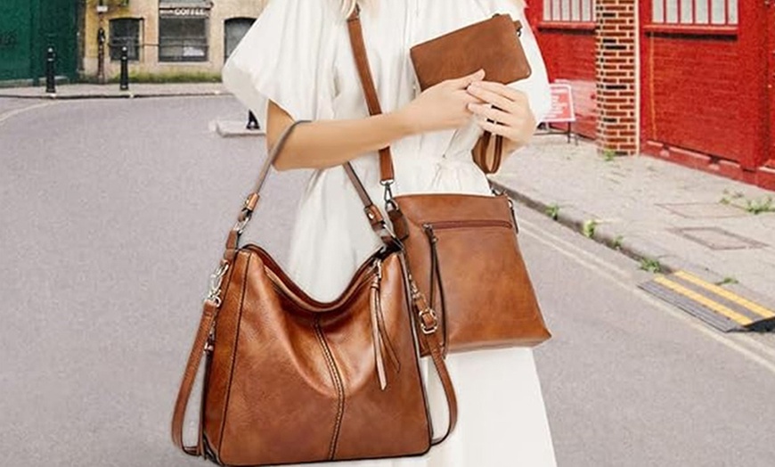 Image 4: Handtasche, Schultertasche und Geldbörse in Leder-Optik für Damen