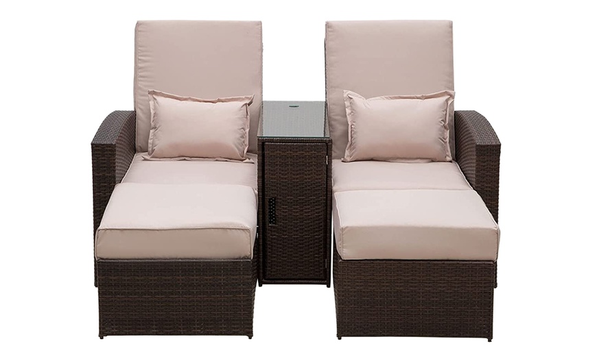 Image 5: Outsunny Rattan Double Lounge Set