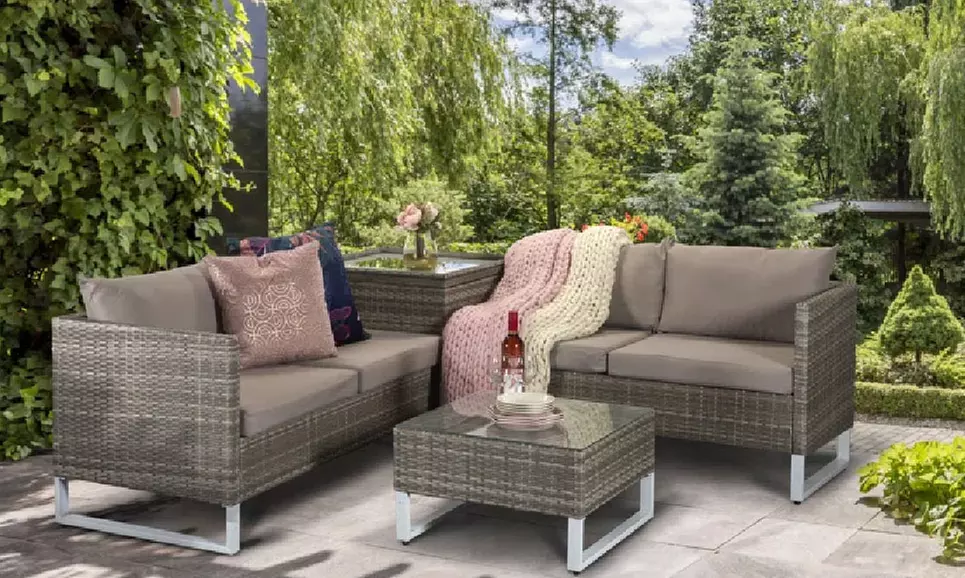 Atlanta Rattan-Effect Corner Sofa Set in Grey with a Coffee Table and Optional Cover - Primary Image