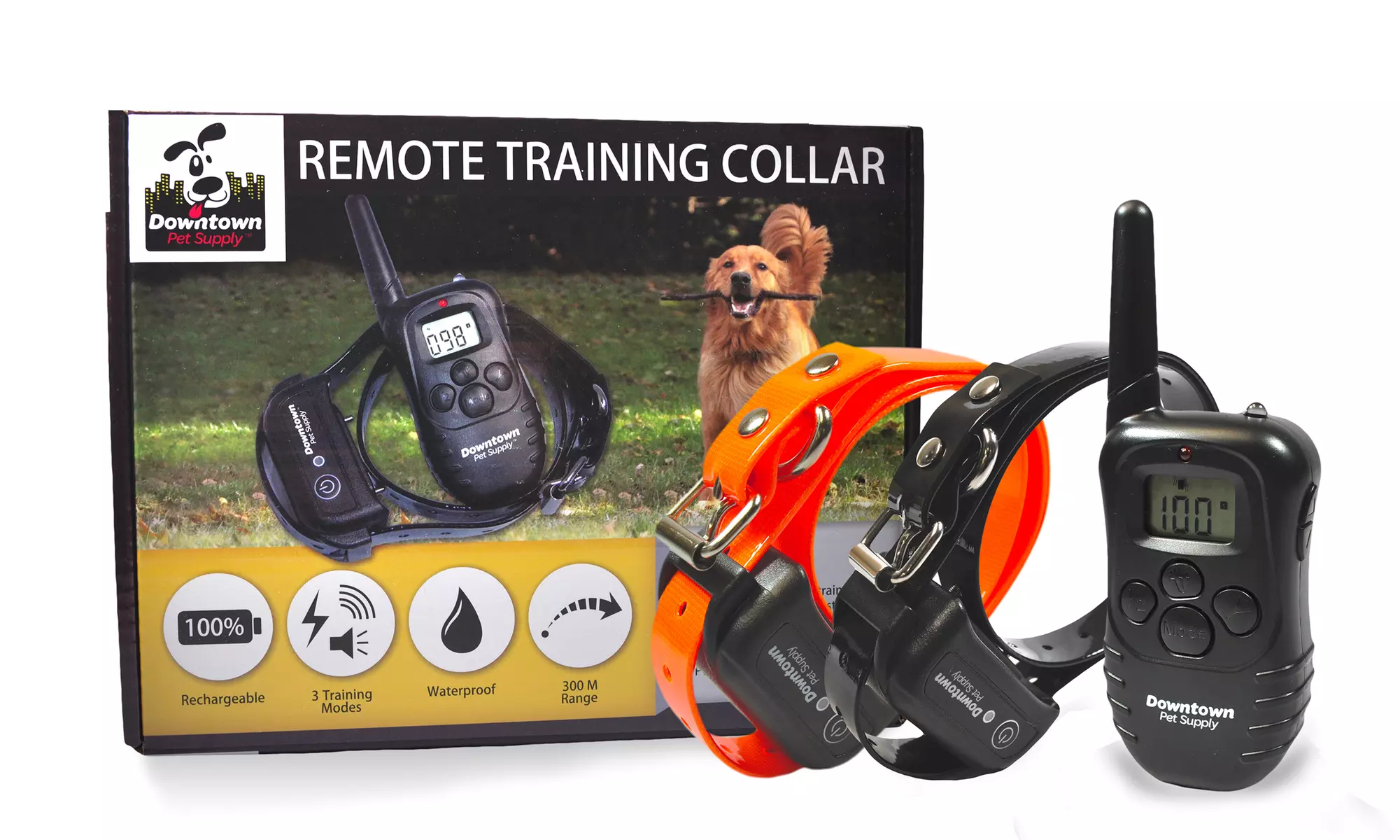 Rechargeable Remote-Controlled Dog Training Collar with Vibration, Static, and Tone (1- or 2-Dogs)   - Primary Image