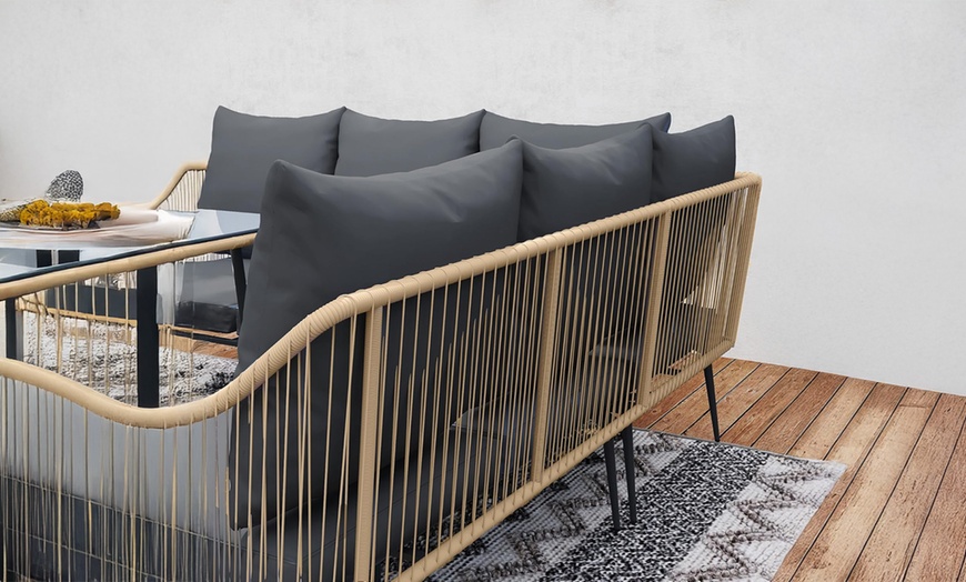 Image 2: Outsunny Six-Piece Steel Garden Sofa Set with Tempered Glass Table