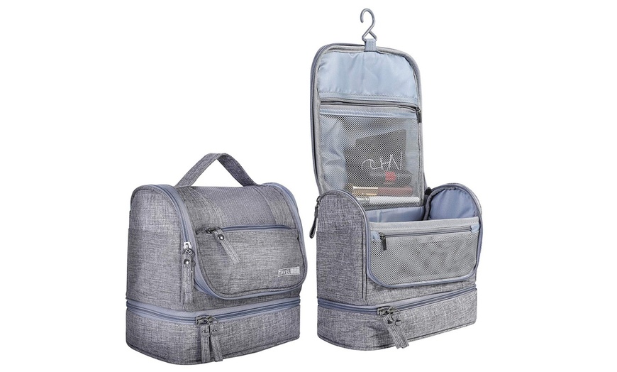Image 2: Large Hanging Toiletry Bag Travel Makeup Bag Organizer Dry Wet Separation