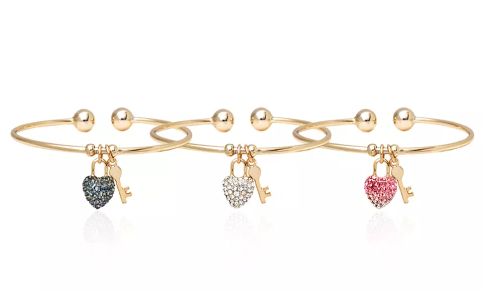 18-Karat Gold Plated Swarovski Crystal Elements Charm Bangle - Primary Image