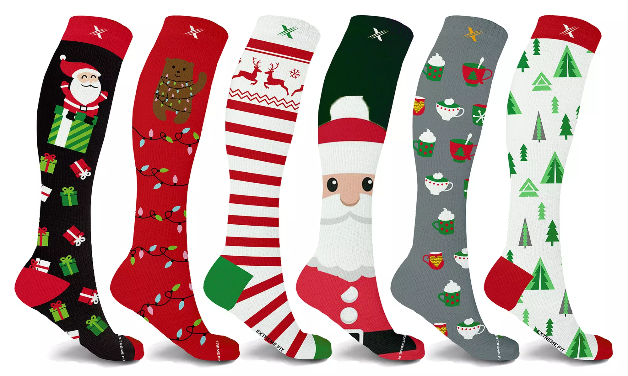 XTF Holiday Fun Knee-High Compression Socks (3 or 6 Pairs) - Primary Image