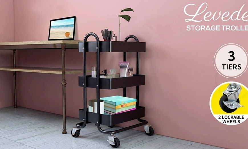 Image 3: Levede 3-Tier Stainless Steel Storage Trolley with 360° Wheels