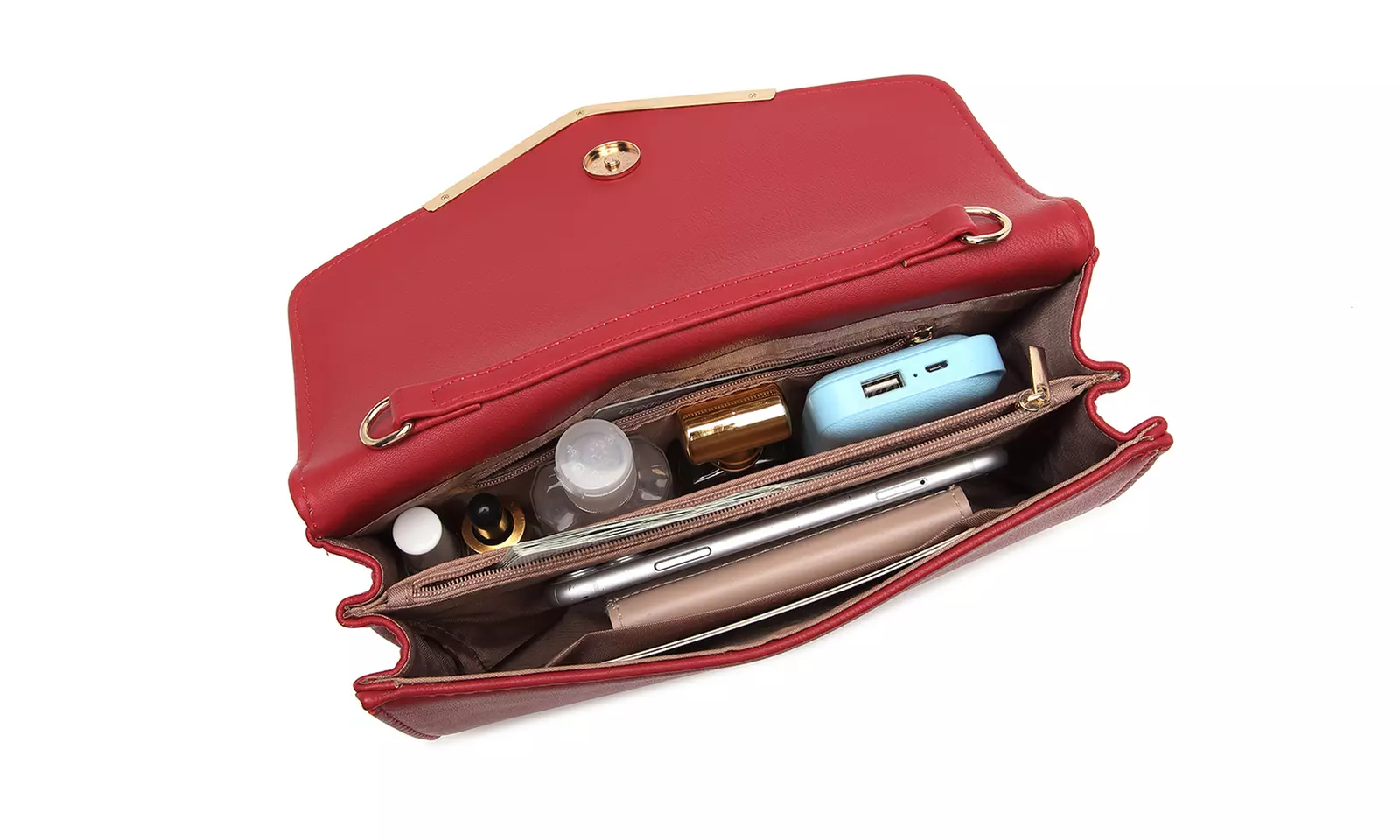 Miss Lulu Vegan Envelope Clutch Bag With Long Gold Chain Strap