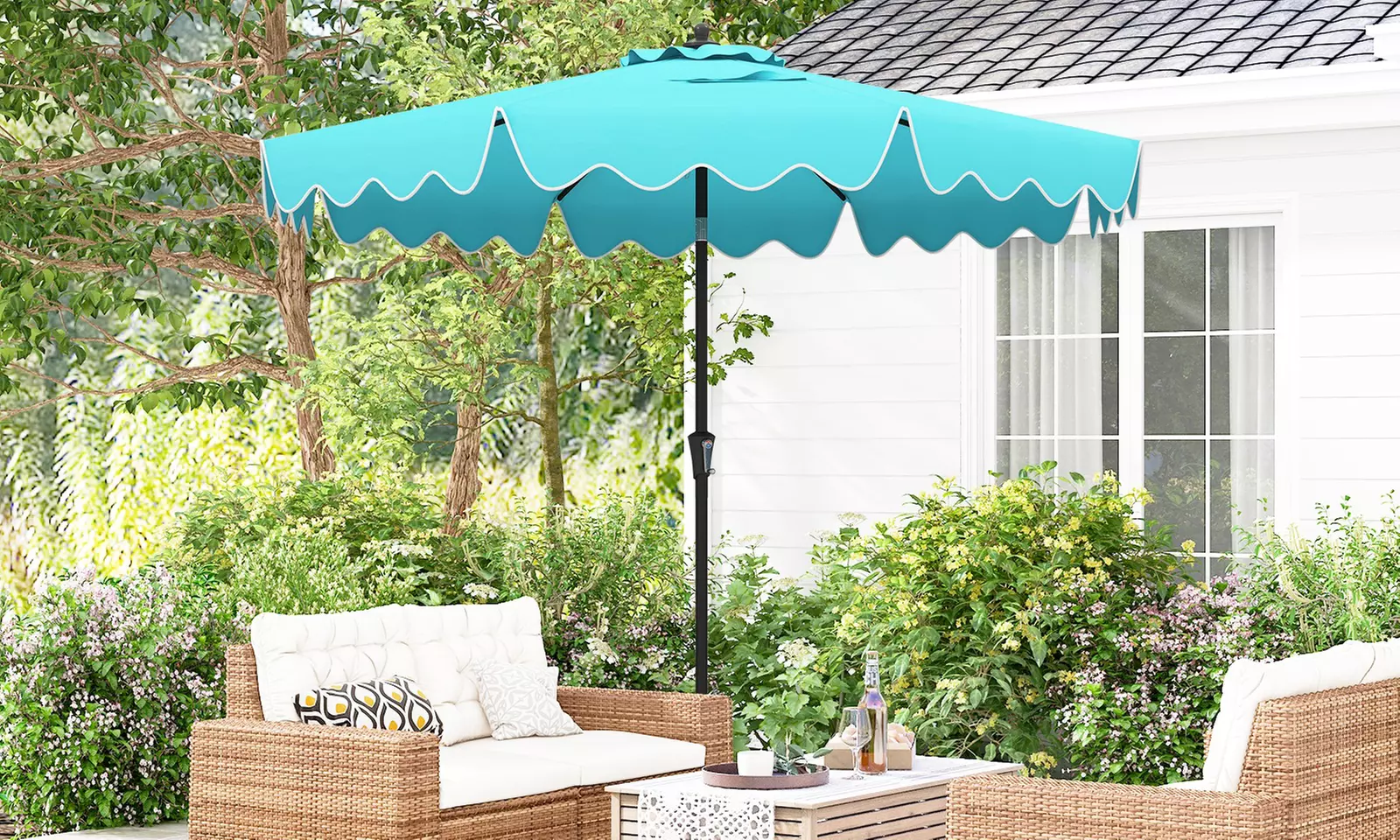 Costway 9 ft Patio Umbrella Two-Tier Market Table Umbrella Sun-Protective Canopy