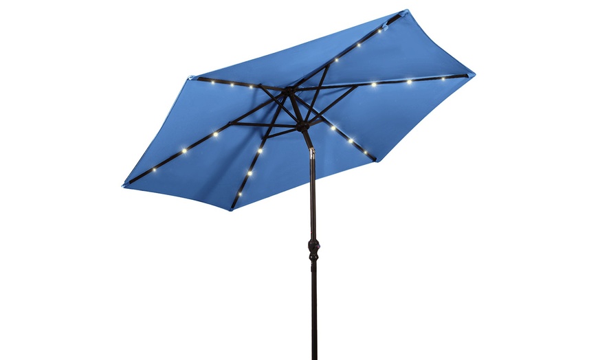 Image 13: 9ft. Patio Umbrella Solar LED Lights Steel Tilt with Crank