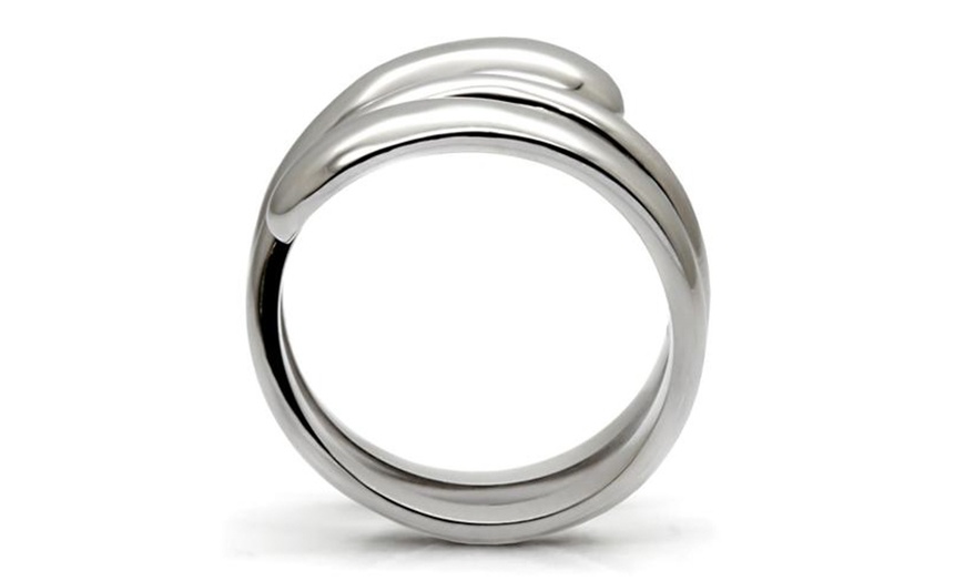 Image 2: Womens High Polished Stainless Steel Coil Style Fashion Cocktail Ring