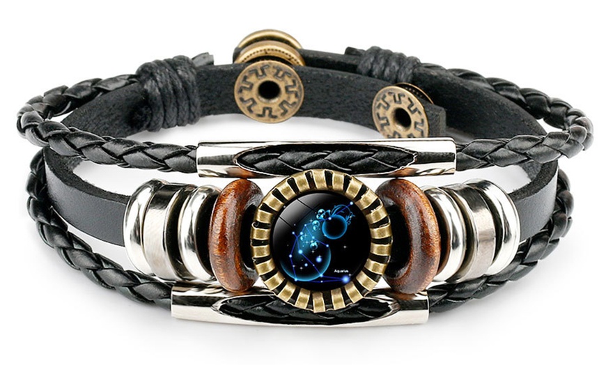 Image 2: 12-Zodiac Leather Constellation Bracelet