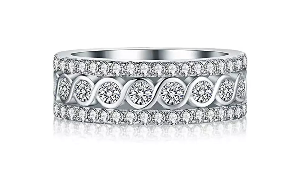 18K White Gold Plated Eternity Band Made With Swarovski Elements by Mina Bloom - Primary Image