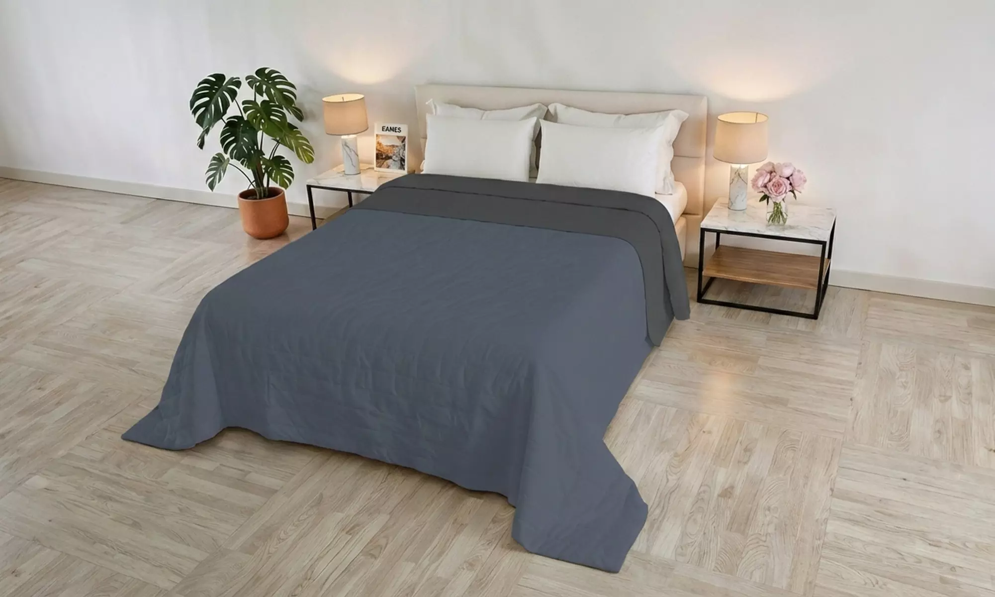 Couvre-lit "Trapuntino Golia" double face effet vintage "water washed"