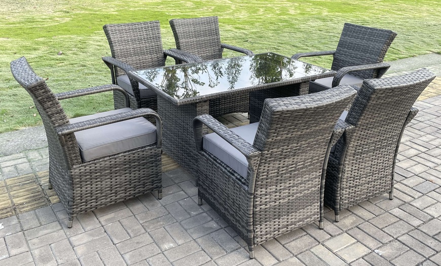 Image 1: Rattan Gartenmöbel Set mit rechteckigem Esstisch und 6 Stühlen