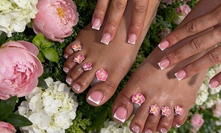 Soft Nude Pink Acrylic Full Set Short/Mid w/ White Gel & Soft Pink Gel w/White Gel Tip Toes Only & Clear Gel Top Coat - French Nails And Cocktails By Princess Bling NS