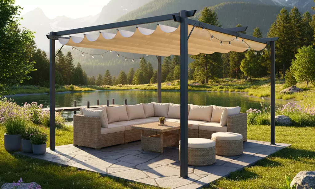 Pergola da giardio in acciaio e telo retrattile