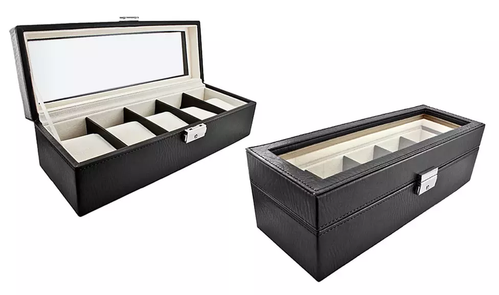 Black Leather 5-Watch Storage Case - Primary Image