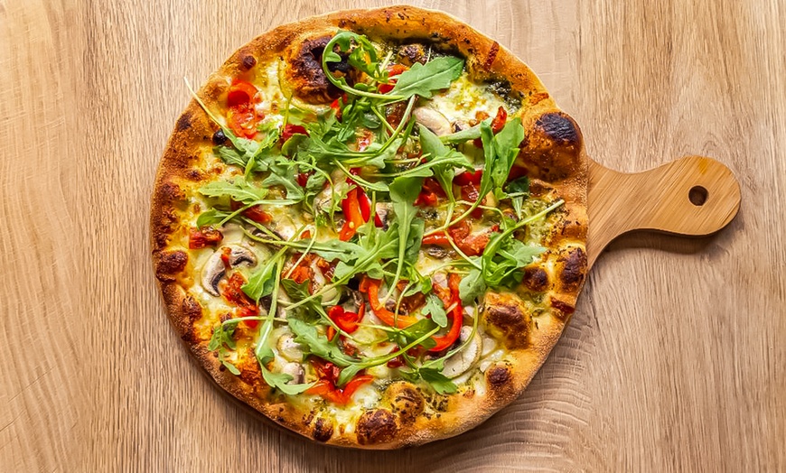Image 1: Starter, Any Gourmet Pizza & Soft Drink or Glass of Wine for 1, 2 or 4