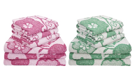 6 asciugamani in cotone con tessuto Jacquard, disponibili in 2 set