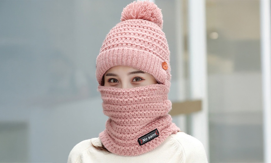 Image 1: Womens Winter Hat Warm Thick Cap Scarf Knit Ski Beanies