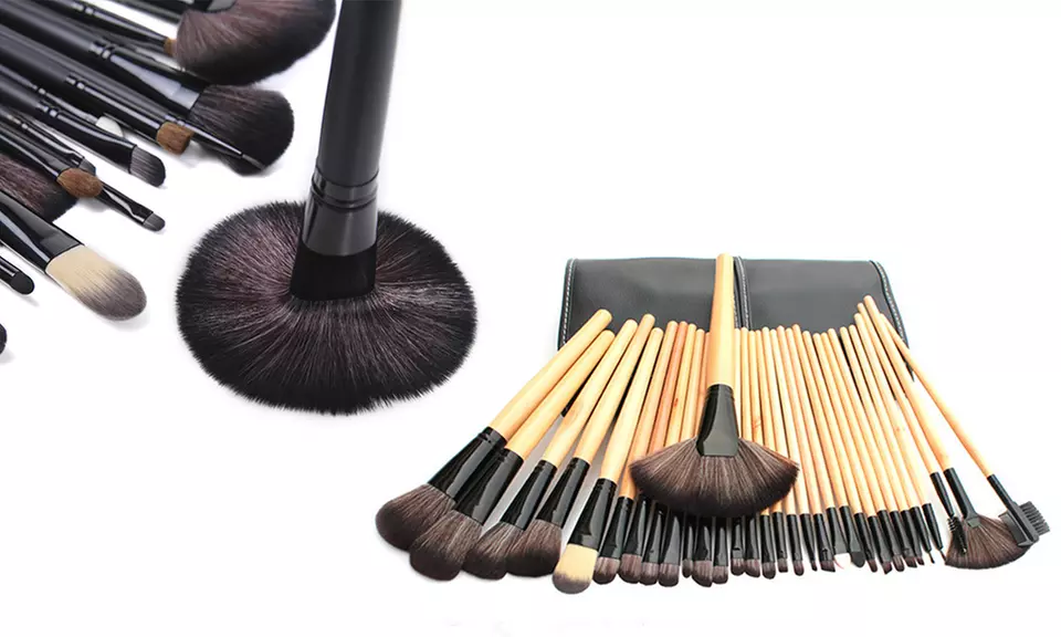 32-Piece Professional Makeup Brush Set with Vegan Leather Travel Case - Primary Image