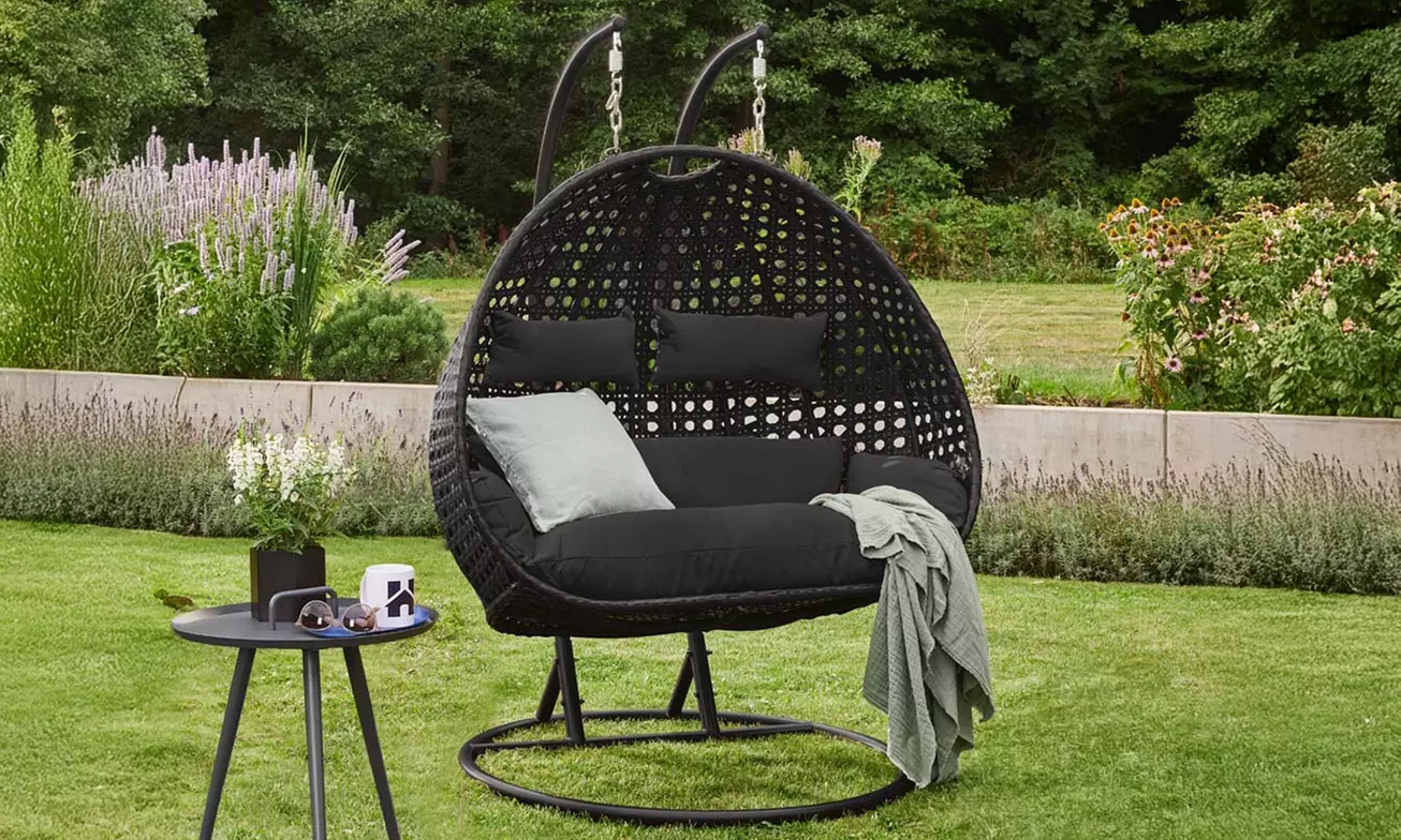 Silla colgante tipo huevo, apta para 2 personas, modelo Twin de Home Deluxe, con envío gratuito - Primary Image