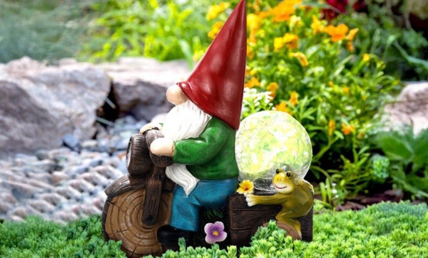 Image 2: Resin Garden Gnome - Dwarf Riding Bicycle Outdoor Decor