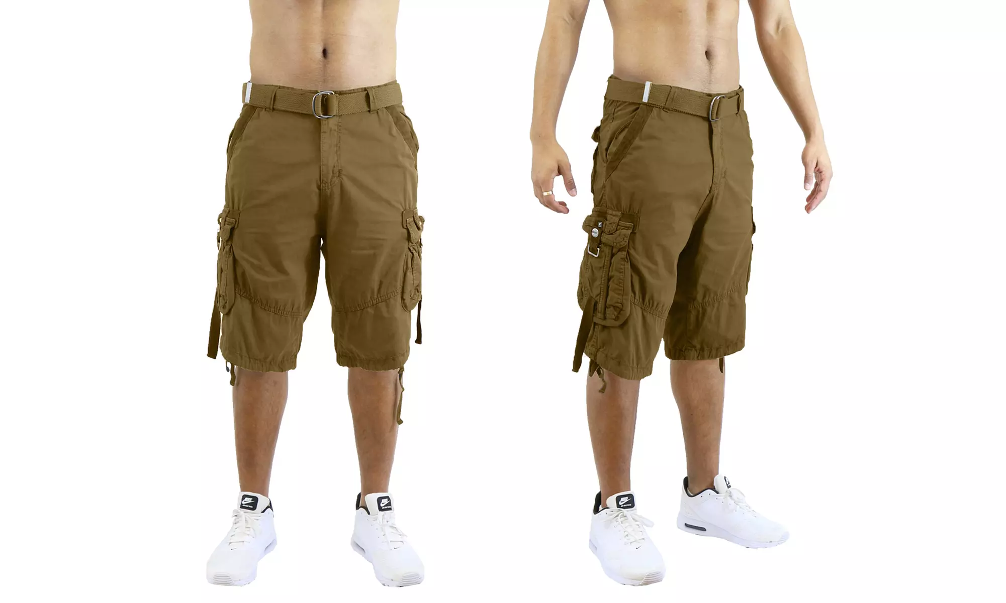 Men's Belted Cotton Cargo Utility Shorts (Sizes, 30-44)