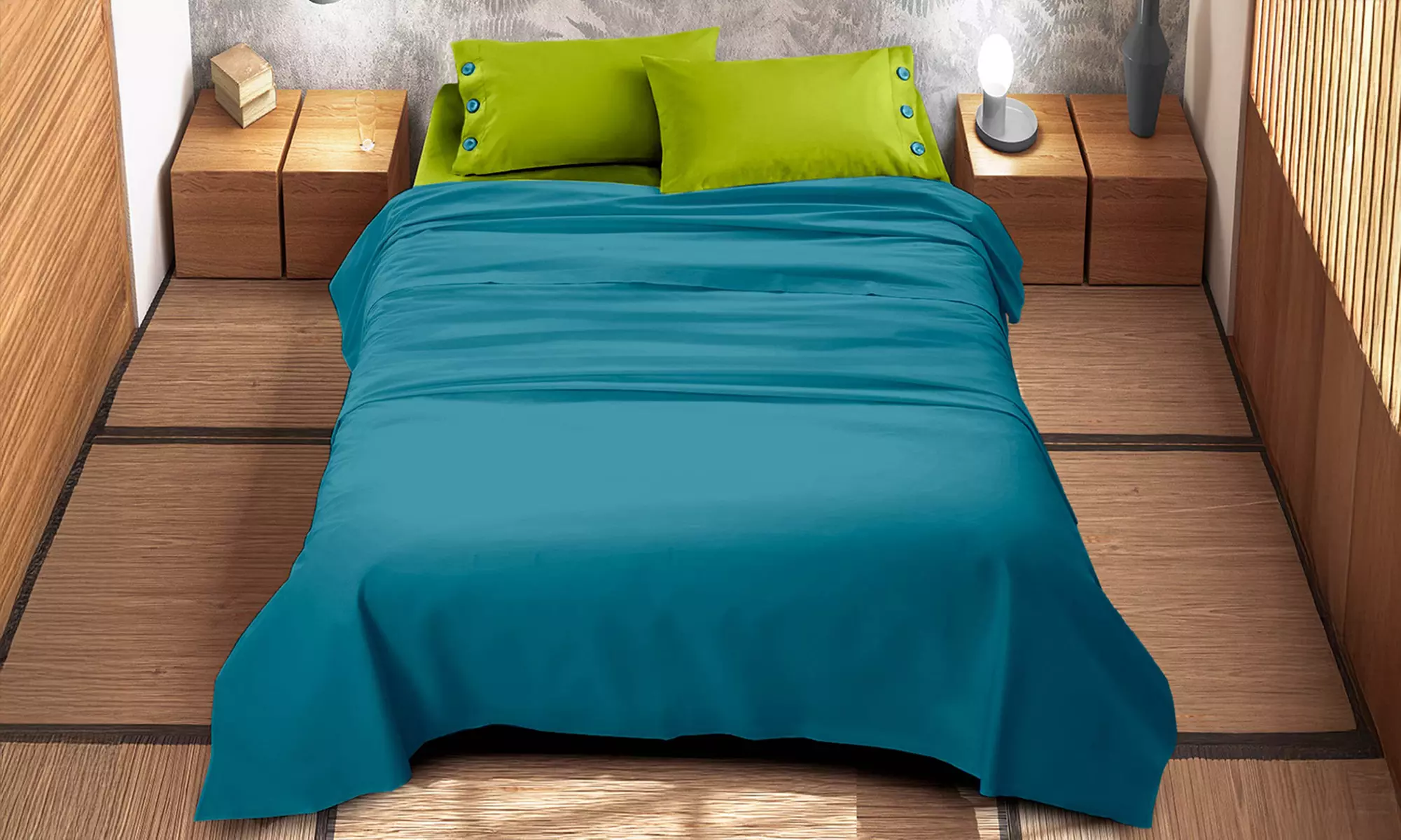 Completo lenzuola bicolore matrimoniale in cotone