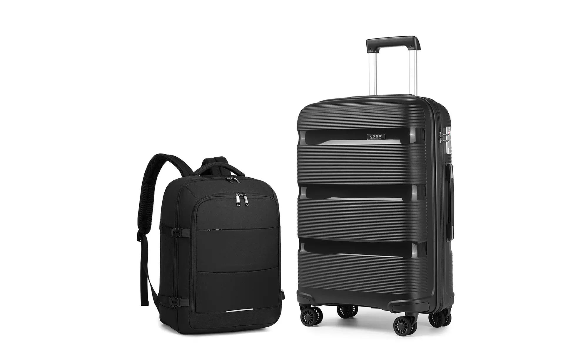 Pack de maletas rígidas y mochila impermeable de cabina