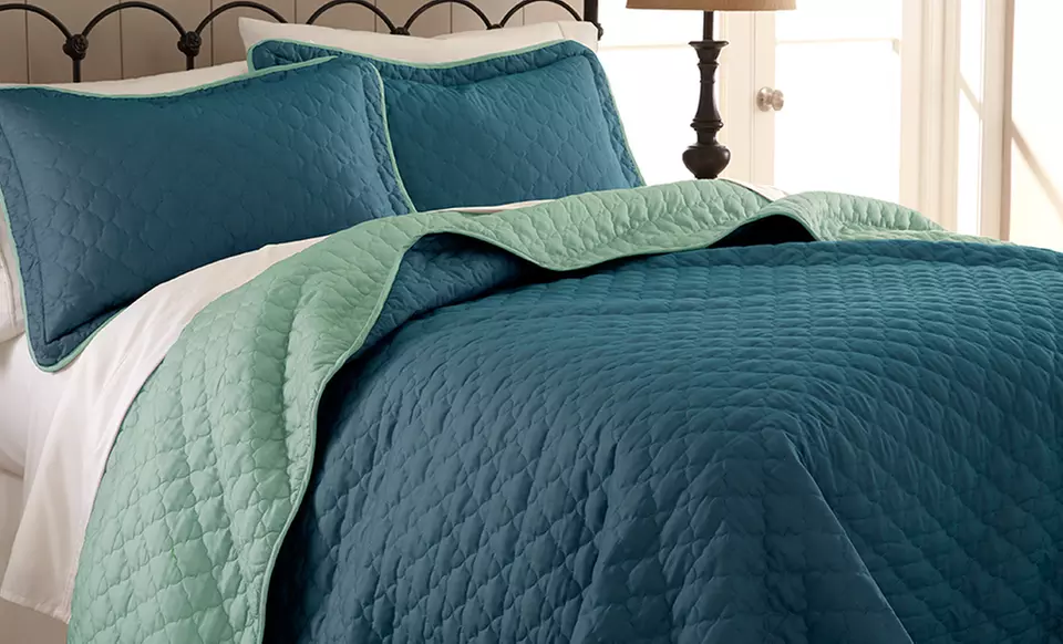 3-Piece Reversible Quilted Coverlet Set. Multiple Colors Available. Free Returns. - Second Medium