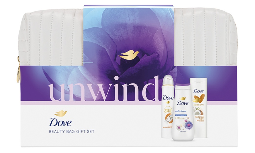 Image 3: Up to Four Dove Unwind 3-Piece Gift Sets For Her with a Beauty Bag 