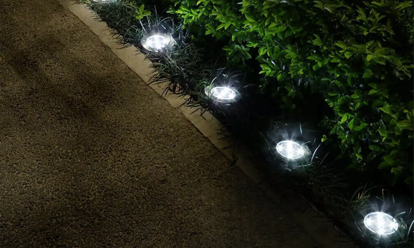 SolarEK 4-LED Disk Solar Powered Path Ground Lights (4- or 8-Pack)